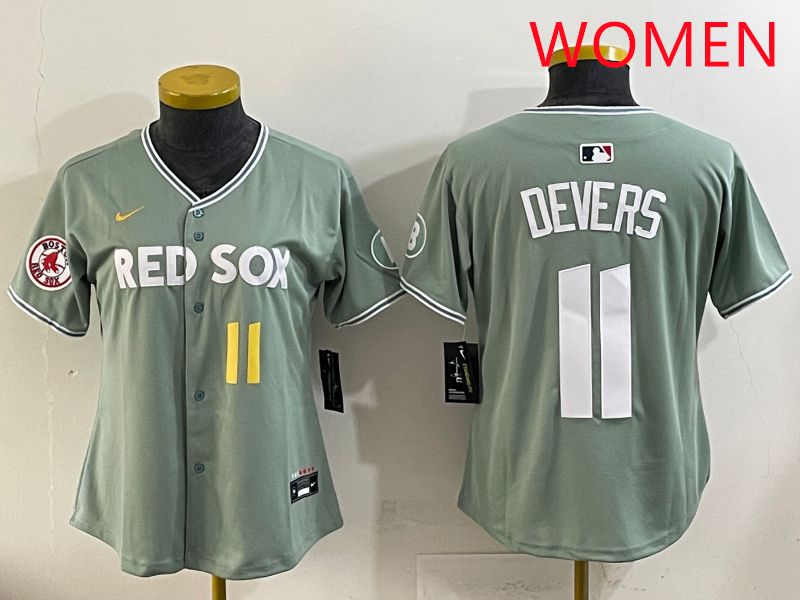Women 2025 Boston Red Sox 11 Devers Light Green Joint Name Nike MLB Jersey style 4